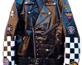 Men's Black Cowhide Leather Studded Biker Jacket