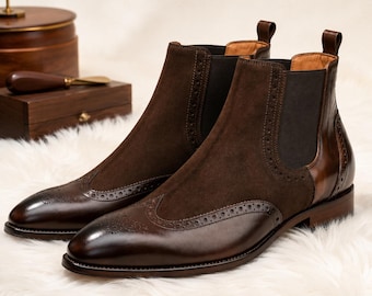 Handmade Dark Brown Suede Leather Chelsea Boots: Italian Style Ankle Dress Shoes