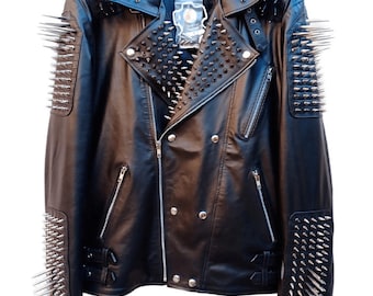 Chaqueta de cuero para hombre estilo motero con pinchos, punk rock, gótico y steampunk.