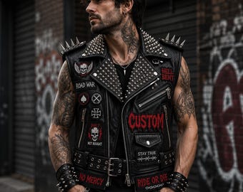 Handmade Spiked Leather Biker Vest: Punk Gothic Motorcycle Jacket Unisex Rocker Apparel