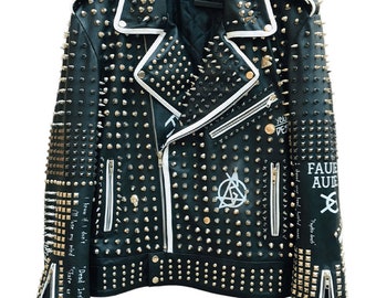 Men Studded Leather Jacket Punk Rock Biker Jacket Gothic Steampunk Leather Jacket Full Studded Moto Jacket Handmade Rocker Statement Coat