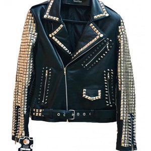 Herren handgefertigte silberne, schwarze Rindsleder-Steampunkjacke