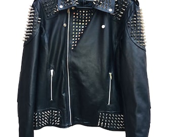 Men Studded Leather Jacket Black Spiked Punk Rock Biker Gothic