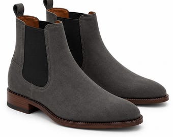 Handmade Grey Suede Leather Chelsea Boots: Italian Style Ankle Footwear