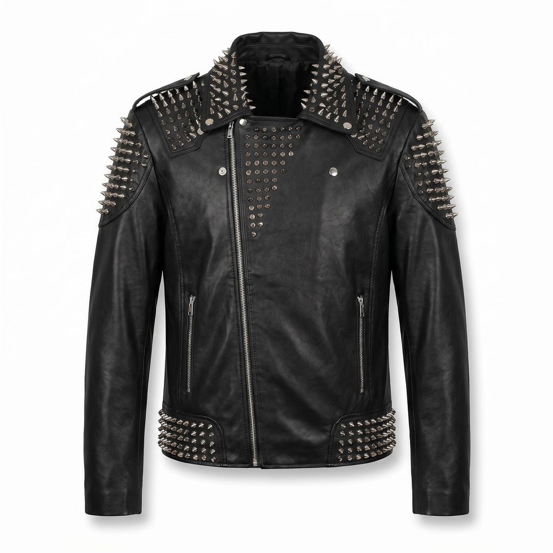 Men Studded Leather Jacket Black Spiked Punk Rock Biker Gothic