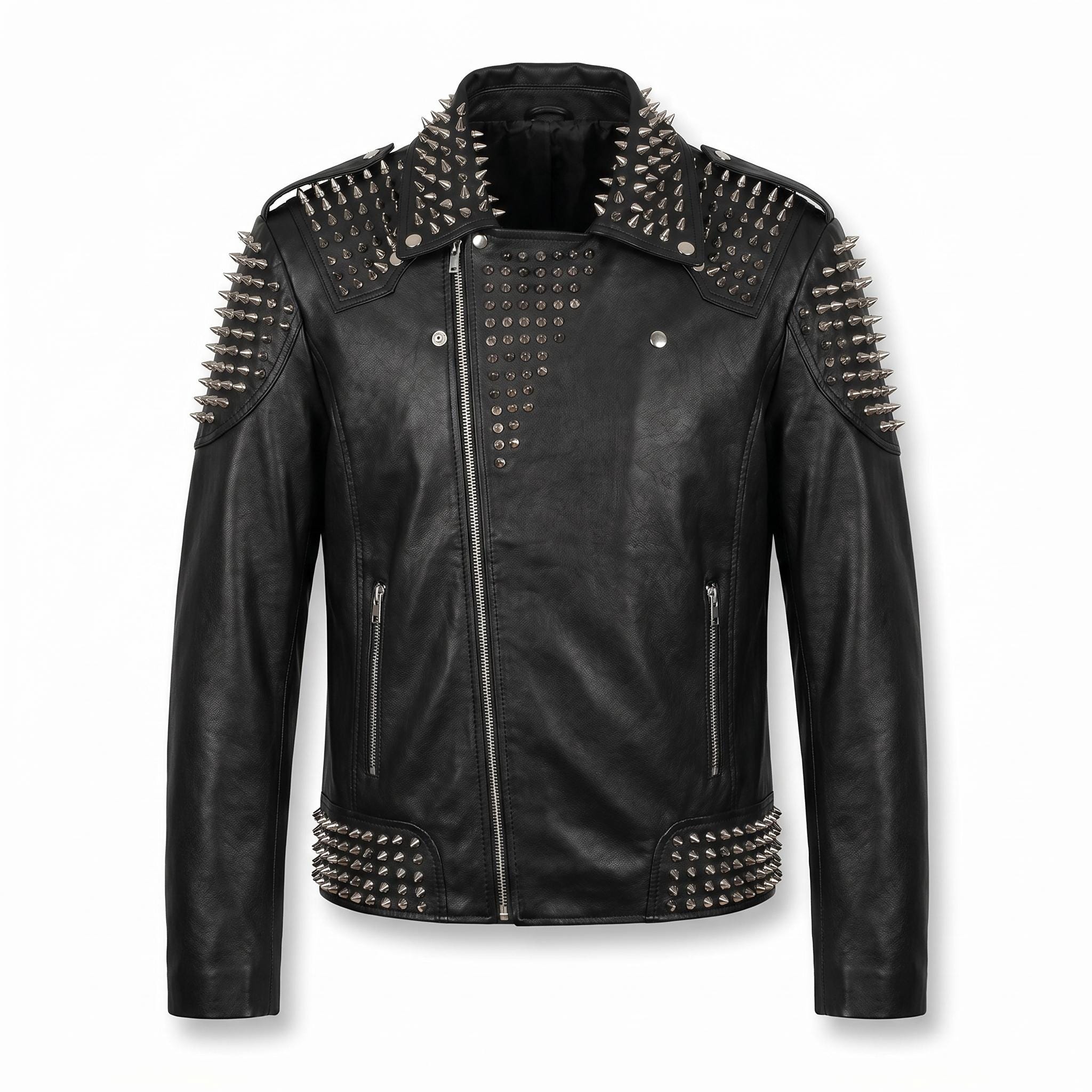 ジャケット・アウター opium darkwear punk studs riders jacket Men Studded Leather Jacket Black Spiked Punk Rock Biker Gothic
