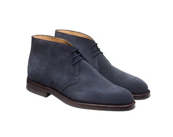 Bottes habillées faites main pour homme en daim bleu style Chukka