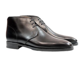 Robe/botte formelle à lacets de style Chukka en cuir noir pour hommes faites main