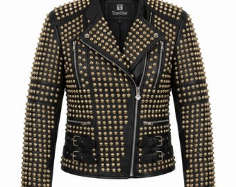 Studded Leather Biker Jacket Punk Gothic Moto Style Silver Studs