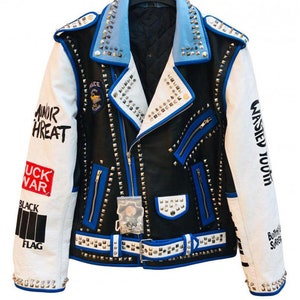 Handmade Men&#39;s Leather Steampunk Spiked Jacket