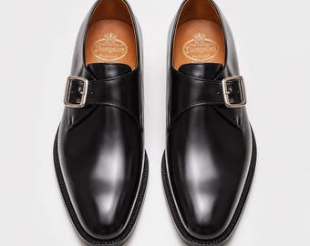 Handmade Black Leather Single Monk Strap Dress Shoes – Formal Wedding Business Footwear