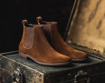 Handmade Men Brown Suede High Ankle Chelsea Style Boots