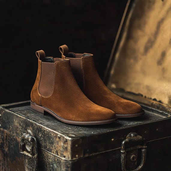 Handmade Men Brown Suede High Ankle Chelsea Style Boots