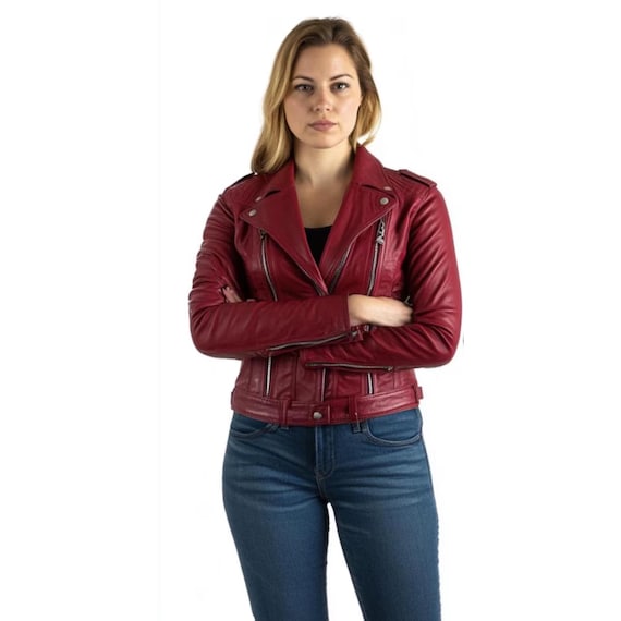 Handmade Maroon Cowhide Leather Motorcycle Slim Fit Jacket