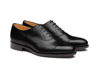 Handmade Mens Black Leather Lace Up DressFormal Oxford Shoes