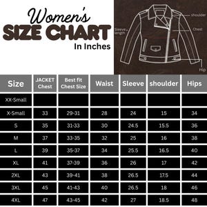 Pode incluir: Tabela de tamanhos de casacos femininos, em polegadas, com medidas de peito, cintura, manga, ombro e quadris. Tamanhos de XX-Small a 4XL. Um diagrama de casaco ilustra os pontos de medi&ccedil;&atilde;o.
