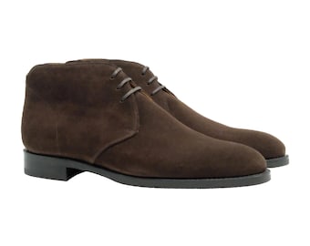 Handmade Mens Brown Suede Chukka Style Lace Up Boot