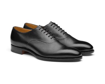 Handmade Mens Black Leather Lace Up Dress Formal Brogues Style Oxford Shoes