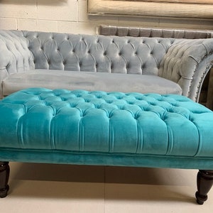 handmade amazing chesterfield footstool velvet teal size 110cm x 60cm x h 40cm