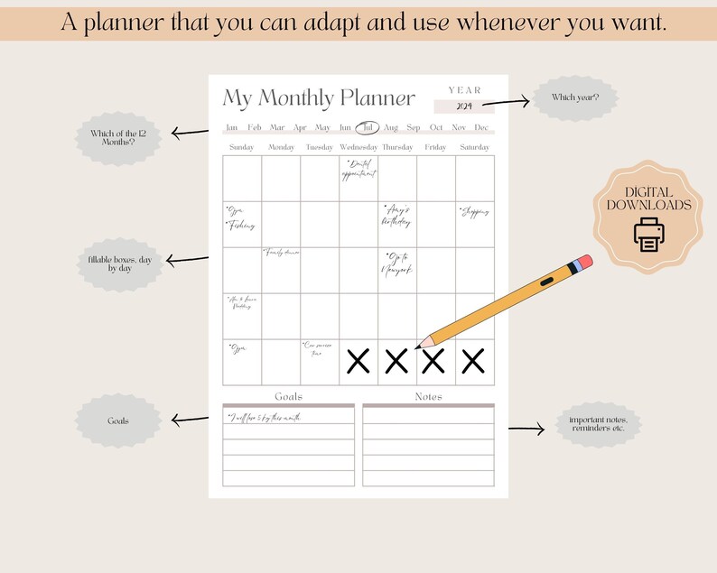 Modern Fillable Planner, Minimalist Monthly Layout, Task Management ...