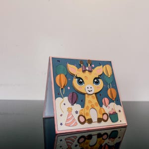Handgefertigte Pop-Up Geburtstagskarte mit Giraffe | Niedliche Geburtstagskarte für Kinder