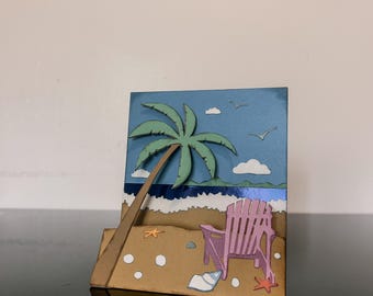 Handcrafted Beach Theme double easel Card | Birthday Card with Tropical Design