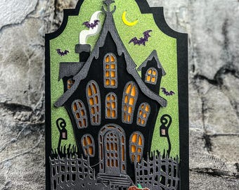 Spooky Haunted House 3D Handmade Halloween Card