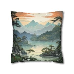 Lake View Mountain Scene Throw Pillow Cover | 16 x 16 Throw Pillow Cover | 18 x 18 Throw Pillow Cover | Travel Home Decor | Gifts