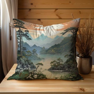 Lake View Mountain Scene Throw Pillow | 16 x 16 Throw Pillow | 18 x 18 Throw Pillow | Travel Home Decor | Gifts