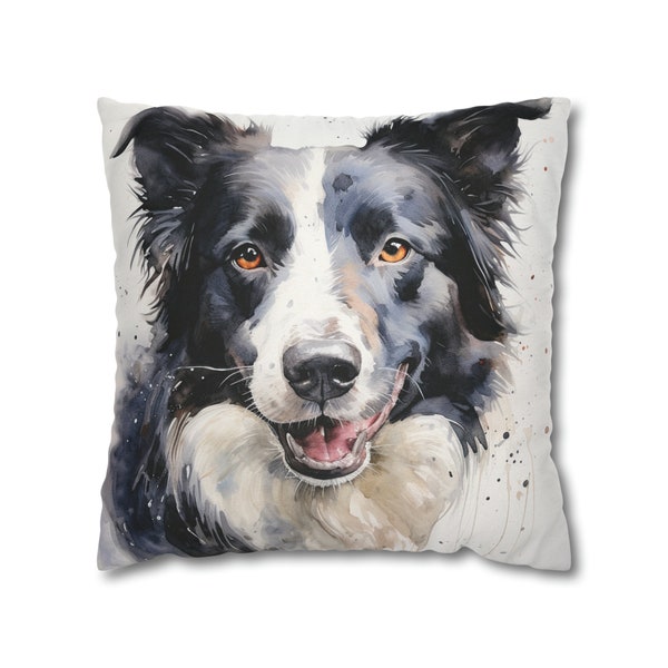 Watercolor Border Collie Throw Pillow Cover |  16 x 16 throw pillow cover | 18 x 18 throw pillow cover | Modern Art Pillow | Dog Pillow