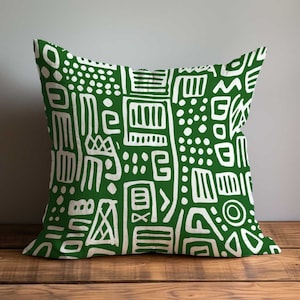 Green Mudcloth Pattern Throw Pillow | 16 x 16 Throw Pillow | 18 x 18 Throw Pillow | Tribal Pillow | African Pillow | Washable