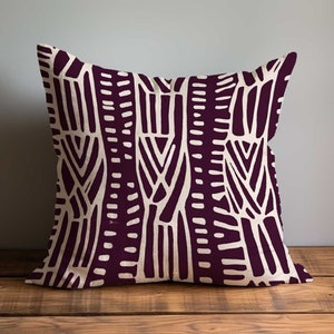 Dark Purple Mudcloth Pattern Throw Pillow | 16 x 16 Throw Pillow | 18 x 18 Throw Pillow | Tribal Pillow | African Pillow | Washable