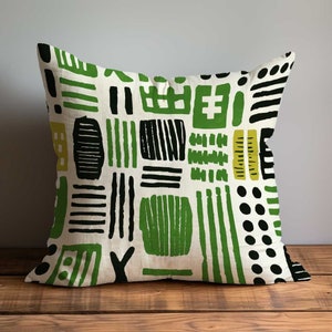 Green and Black Mudcloth Pattern Throw Pillow | 16 x 16 Throw Pillow | 18 x 18 Throw Pillow | Tribal Pillow | African Pillow | Washable