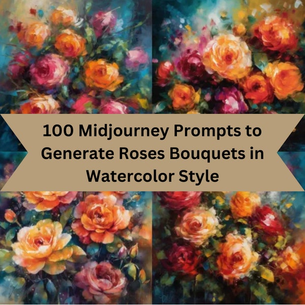 100 Roses Watercolor Bouquet Midjourney Prompts to Generate AI Art | Ready to Copy and Paste into Midjourney |