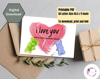 Printable Craft Card I love you greeting card, Birthday card, Father's Day, Mother's Day, instant download, digital, PDF, JPG, PNG