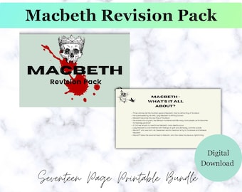 English Literature Macbeth Revision Pack - Key quotes, key themes, context, example sample answer