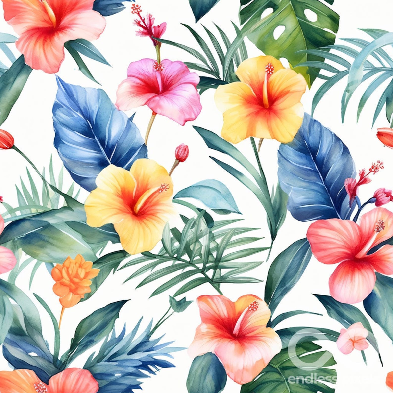 Seamless Tropical Flower Digital Pattern for Instant Download, Flower ...