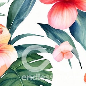Seamless Tropical Flower Digital Pattern for Instant Download, Flower ...