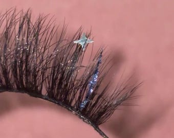 Glitzer-Streifen-Wimpern | Handgemachte niedliche benutzerdefinierte blaue silberne Glitzer-Falsche Wimpern | Funkel-Wimpern