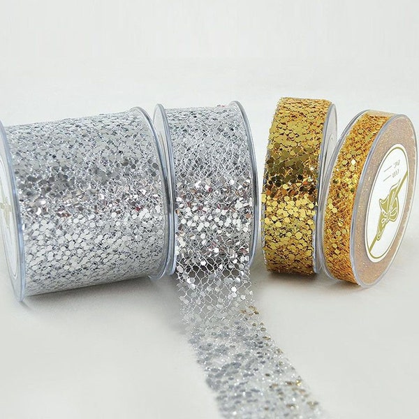 Net ribbon with sequins that shine in 3 widths, DIY, Crafts, Christmas ribbon