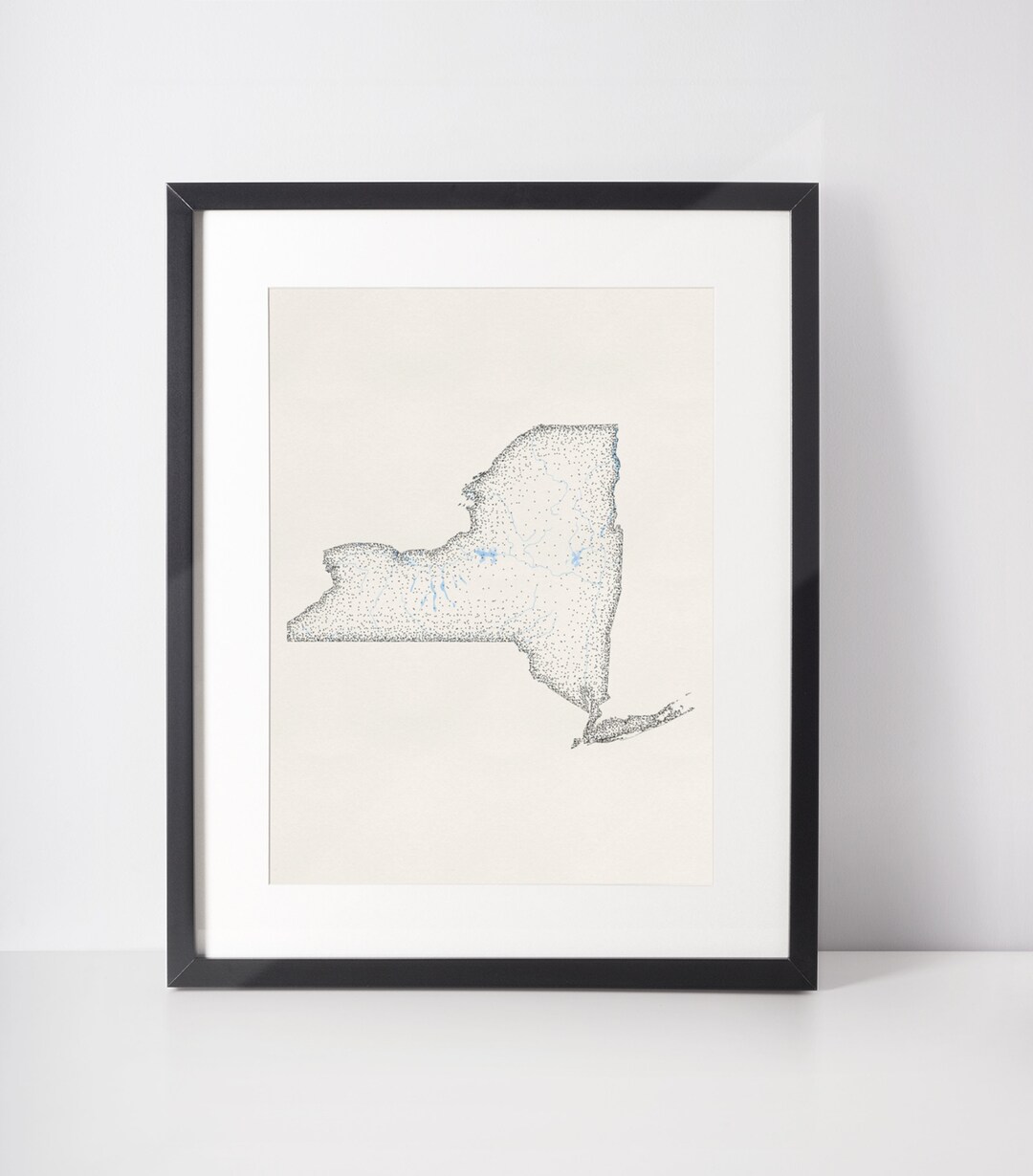 new-york-map-art-print-stippling-with-lakes-and-rivers-map-print