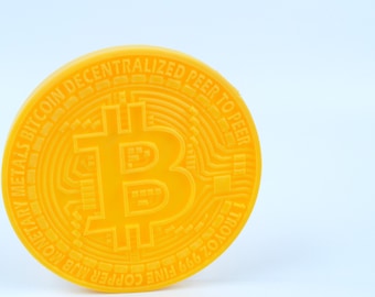 3D Printed Bitcoin Coin: Yellow Crypto Luck Charm (13.5cm)