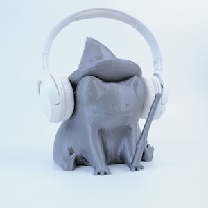 Wizard Frog Headphone Stand with a Staff and Magician Hat 3D Printed