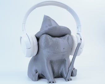 Wizard Frog Headphone Stand with a Staff and Magician Hat 3D Printed