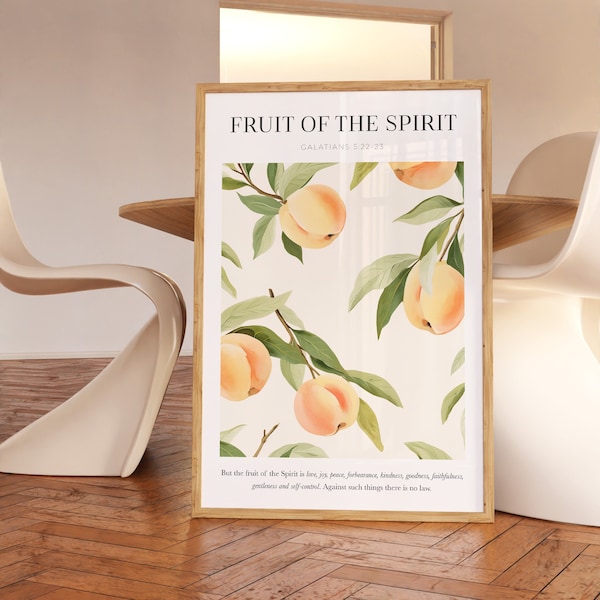 Fruit Of The Spirit Wall Art Original Bible Verse Poster Galatians 5:22-23 Art Print Modern Christian Room Decor Rustic Peach Painting