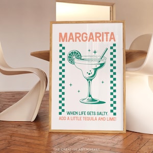 Margarita print, cocktail club wall art, colorful bar cart poster, trendy kitchen decor, retro alcohol wall print, preppy cheers wall art