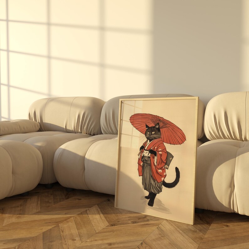 Japanese Cat Printable Art Vintage Cat Poster Inspired Ukiyo-e Artwork ...