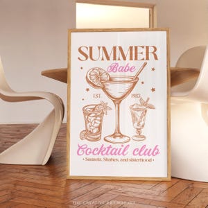 Cocktail club wall art print, colorful bar cart poster, trendy kitchen decor, retro Cocktail wall print, preppy cheers wall art