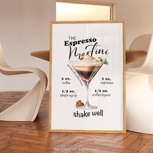 Espresso Martini cocktail recipe print, modern kitchen bar decor, minimalist cocktail poster, trendy drink print, signature drink wall art