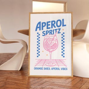 Aperol spritz cocktail wall art print, colorful bar cart poster, trendy kitchen decor, retro Aperol spritz wall print, preppy cheers art